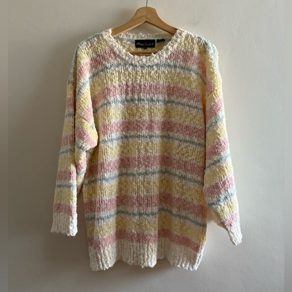 Vtg Allison Smith II Sherbet / Pastel Striped Sweater, Textured Yarn, Size Large - Picture 13 of 16